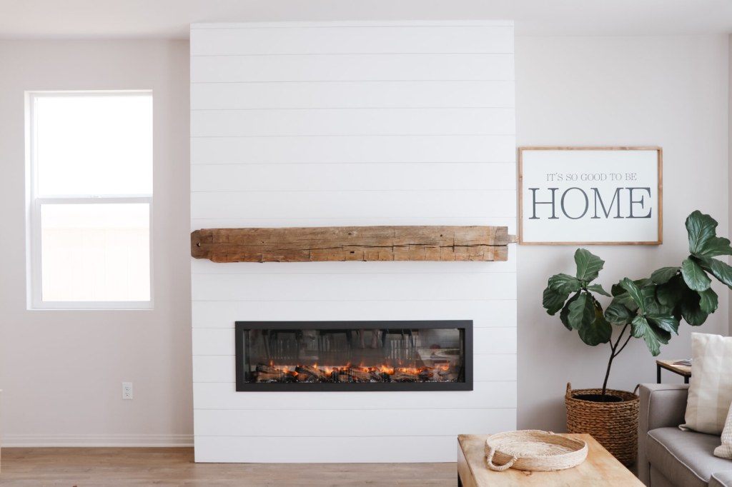 Picture of: DIY Shiplap Electric Fireplace Build with Mantel – Healthy Grocery