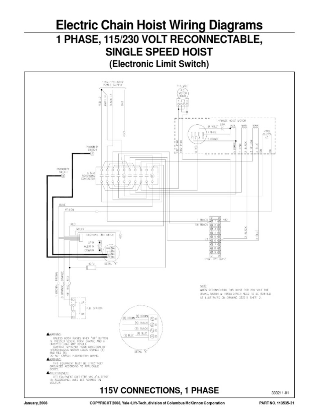 electric hoist single phase hoist wiring diagram - Electric Chain Hoist Wiring Diagrams   PDF  PDF
