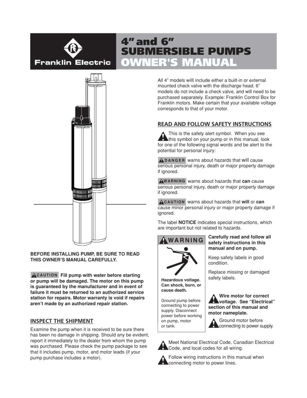 franklin electric submersible pump manual - Franklin Submersible Well Pump Manuel d