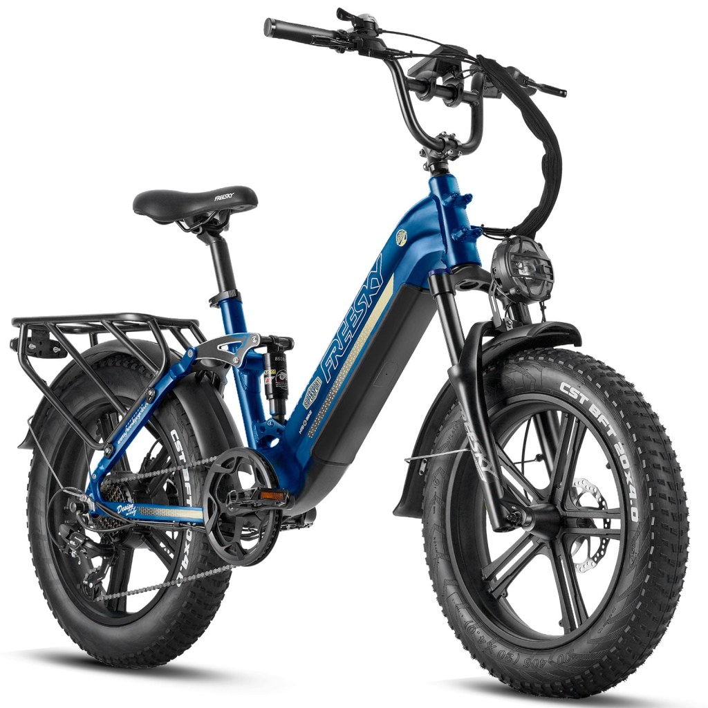 Picture of: FREESKY Step-Thru Electric Bike for Adults MPH W High-Speed Motor V  AH Samsung Cell Battery, -Miles Full Suspension Ebike