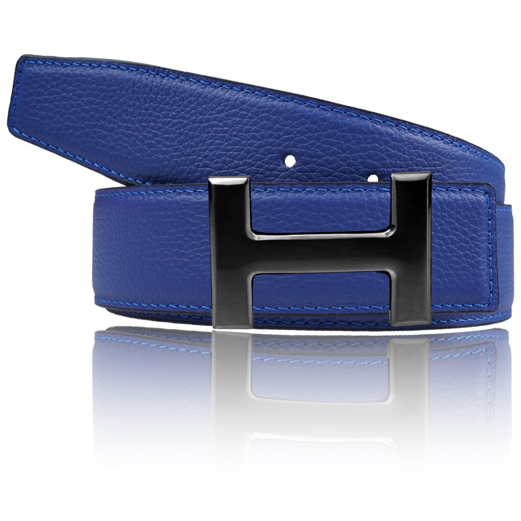 Picture of: Leather Belt in Electric Blue with H Buckle mm