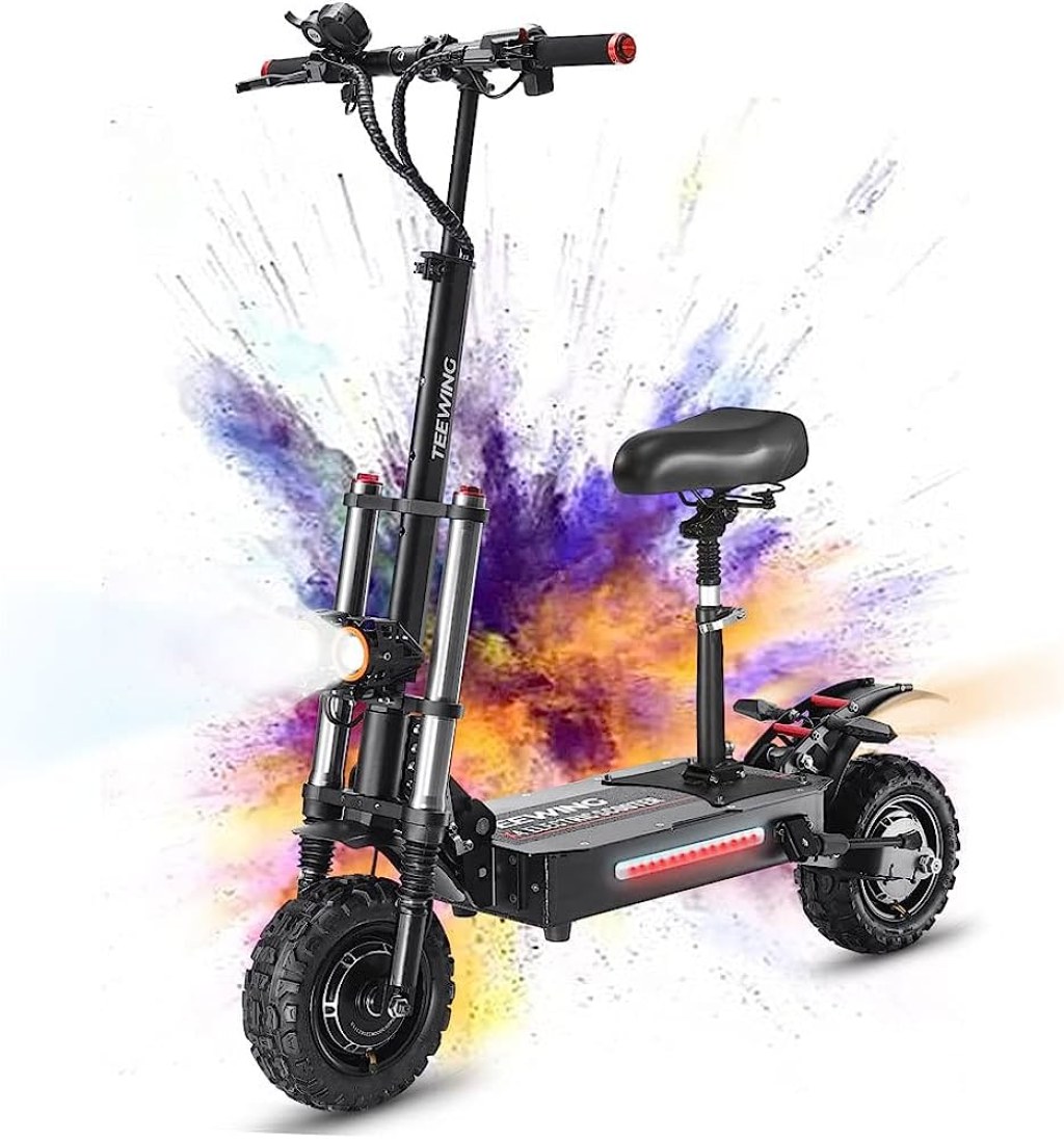 Picture of: TEEWING X Electric Scooter, Scooter for Adults with W Dual Motor, Up  to mph &  Miles, Electric Kick Scooter with Dual Hydraulic Disc Brakes,