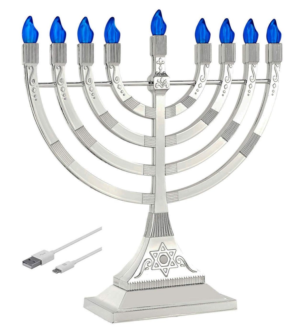 Picture of: Zion Judaica Electric Chanukah Menorah with Flame LED Bulbs, Batteries or  USB Powered, Electronic Minora,